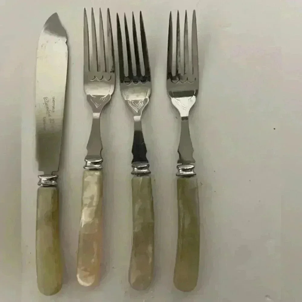 Vintage Holt Renfrew Sterling Silver w Mother of Pearl Handles - 9pc Set - Picture 2 of 13